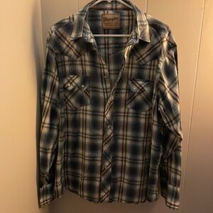 Wrangler Men's Casual Blue and White Plaid Shirt